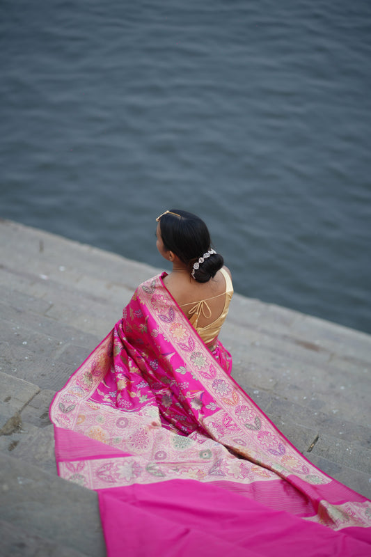 Pink Banarasi Katan Silk Handloom