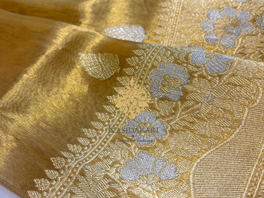 Pure handwoven Kora Silk Sari- Bootidaar phool