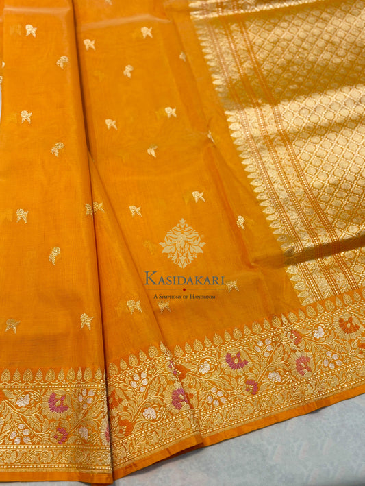 Pure Banarasi Kora by Kora Silk Sari - Kesariya