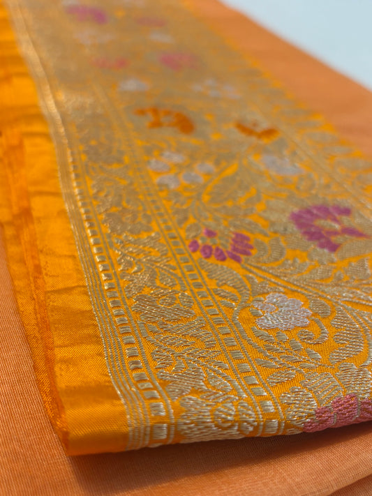 Pure Banarasi Kora by Kora Silk Sari - Kesariya