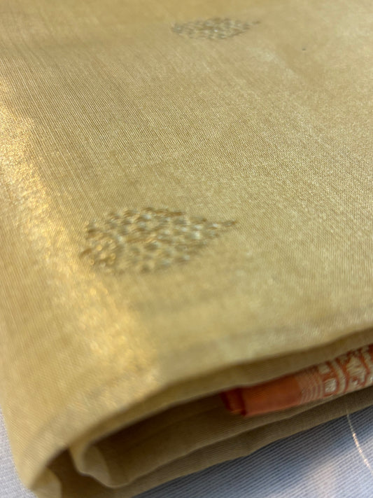 Pure Banarasi Kora Silk Sari- Kadiyal Kataan Border
