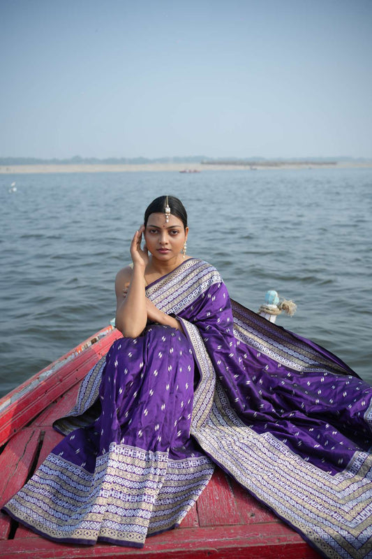 Purple Katan Banarasi Silk Handloom Saree