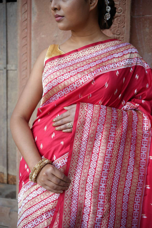 Pink Katan Banarasi Silk Handloom Saree