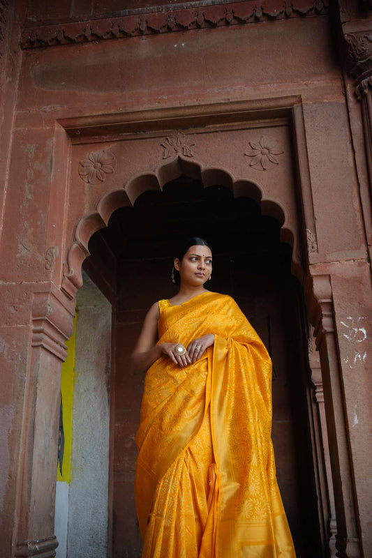 Yellow Katan Banarasi Silk Handloom