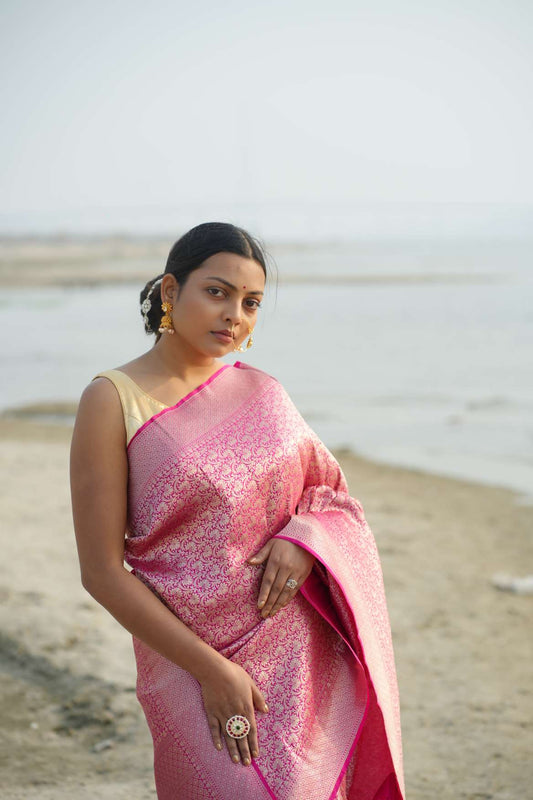 Pink Katan Silk Banarasi Handloom Saree