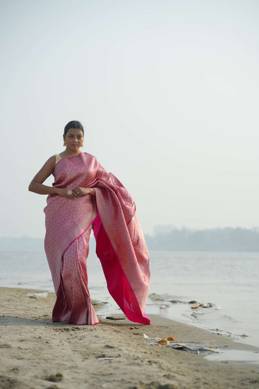 Pink Katan Silk Banarasi Handloom Saree