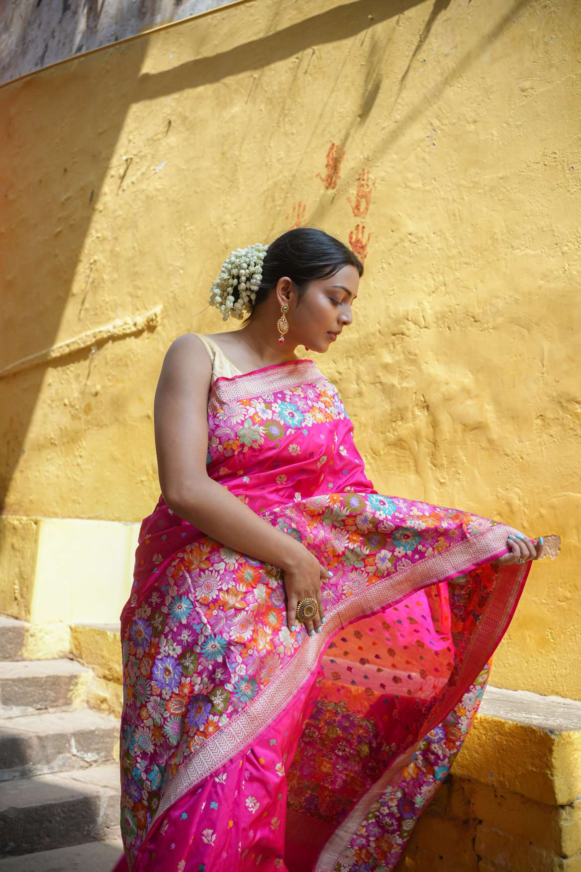 Bright Pink Banarasi Katan Silk Handloom Saree