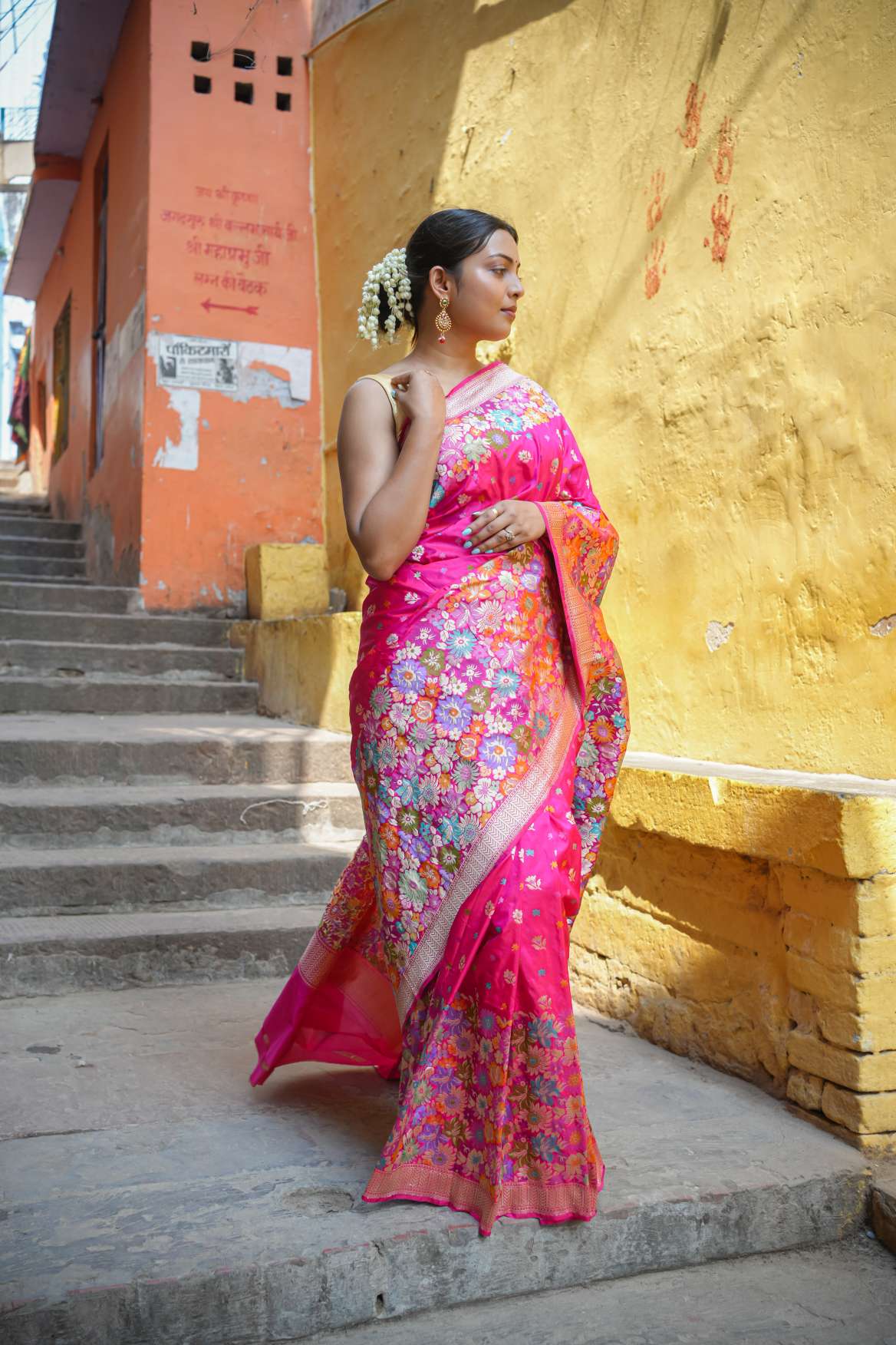 Bright Pink Banarasi Katan Silk Handloom Saree