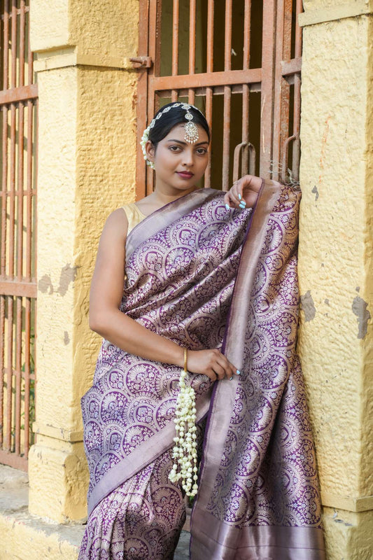 Purple Banarasi Kataan Silk Handloom Saree
