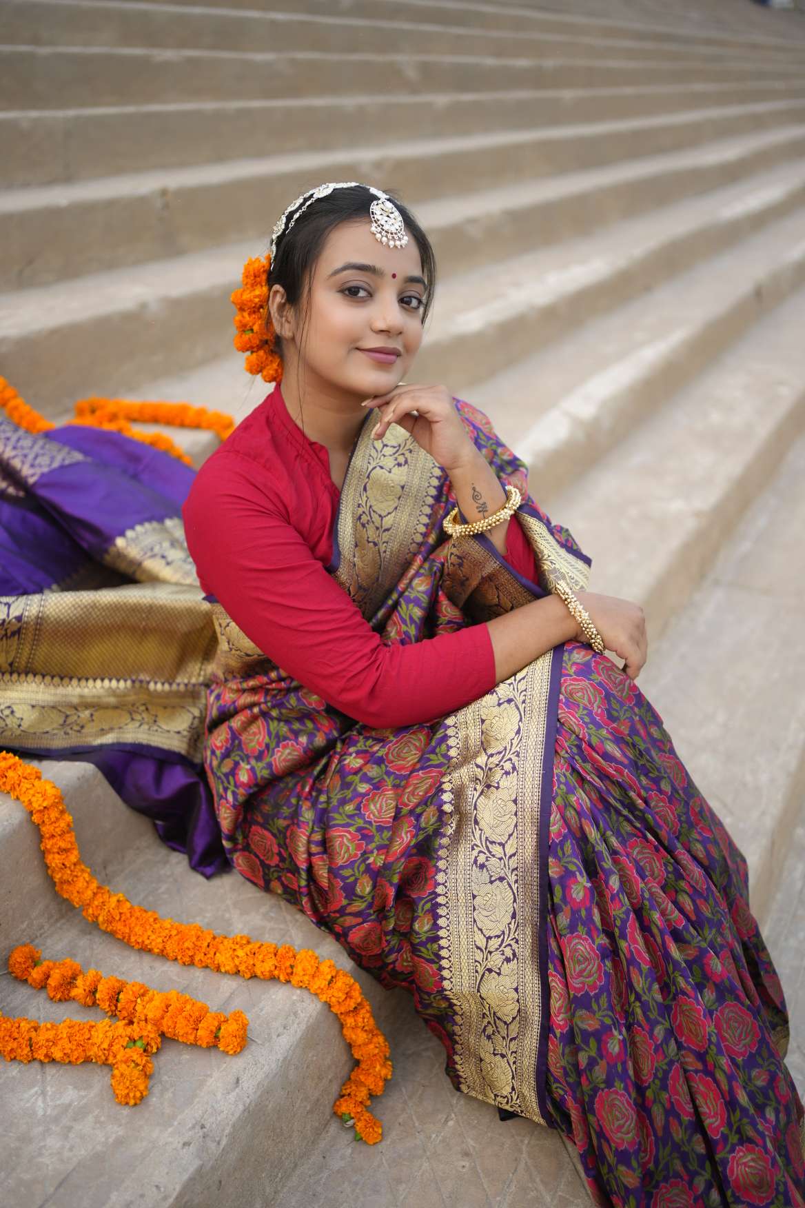 Purple Banarasi Katan Silk Meena Handloom Saree