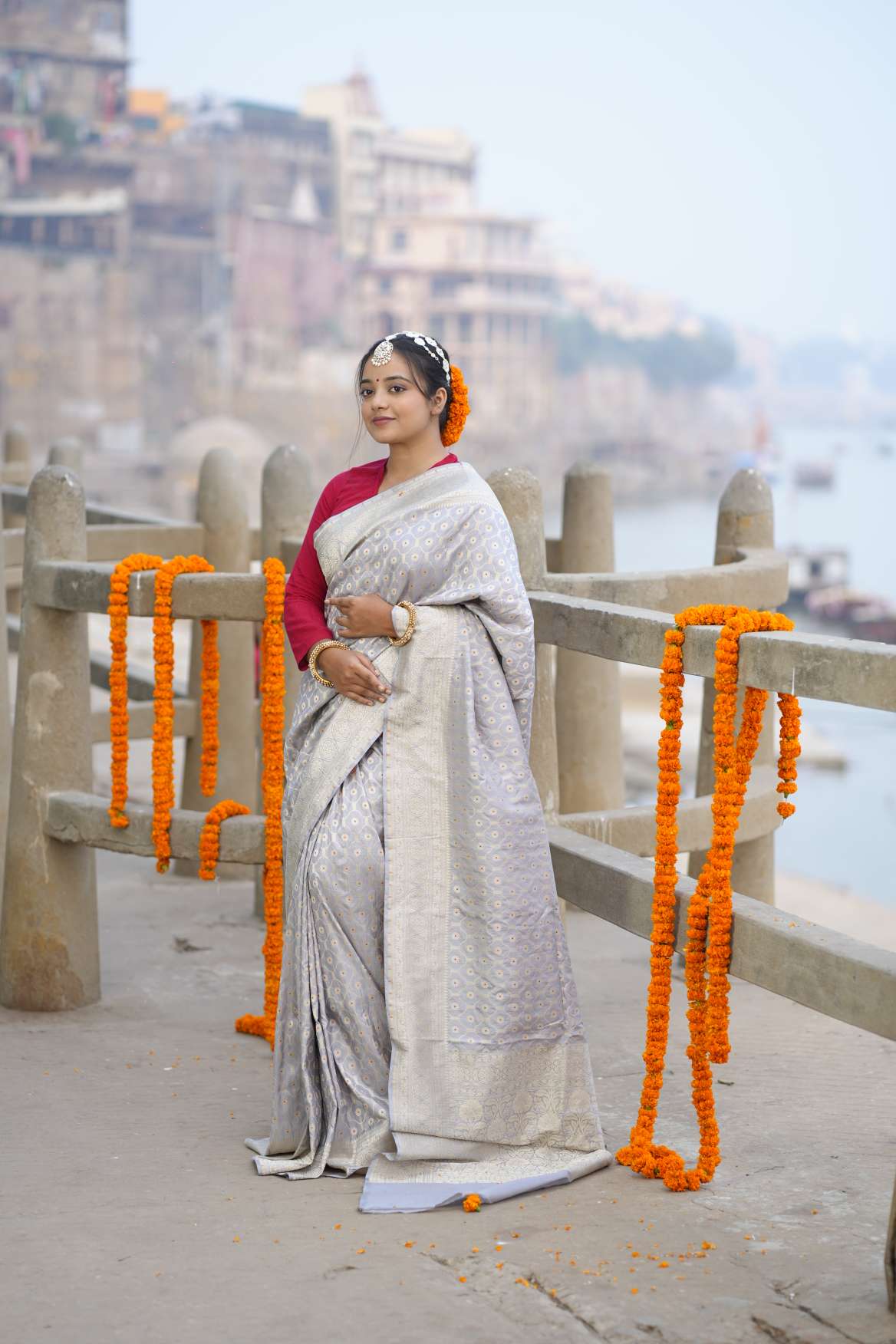 Grey Banarasi Katan Silk Handloom Saree