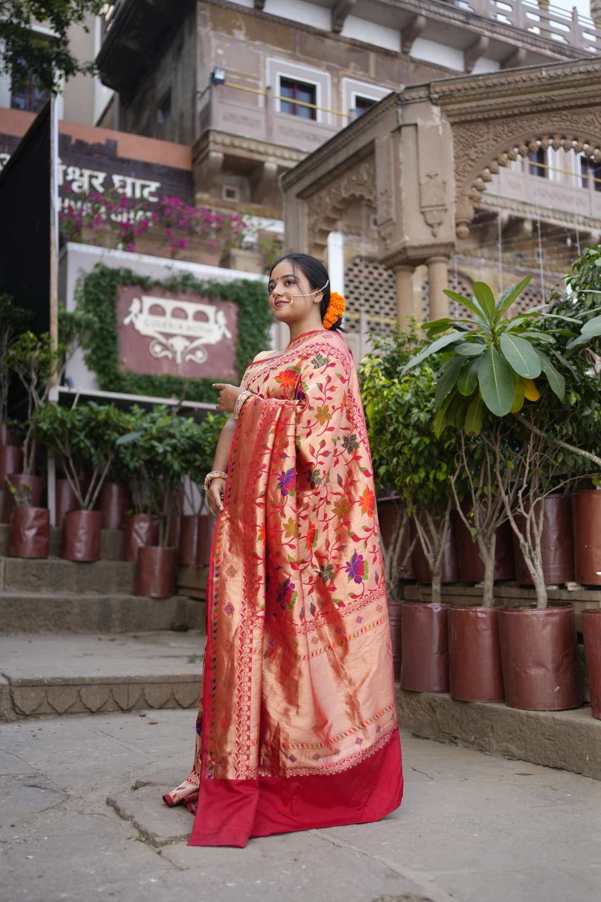 Red Gloden Zari Banarasi Katan Silk Handloom Saree