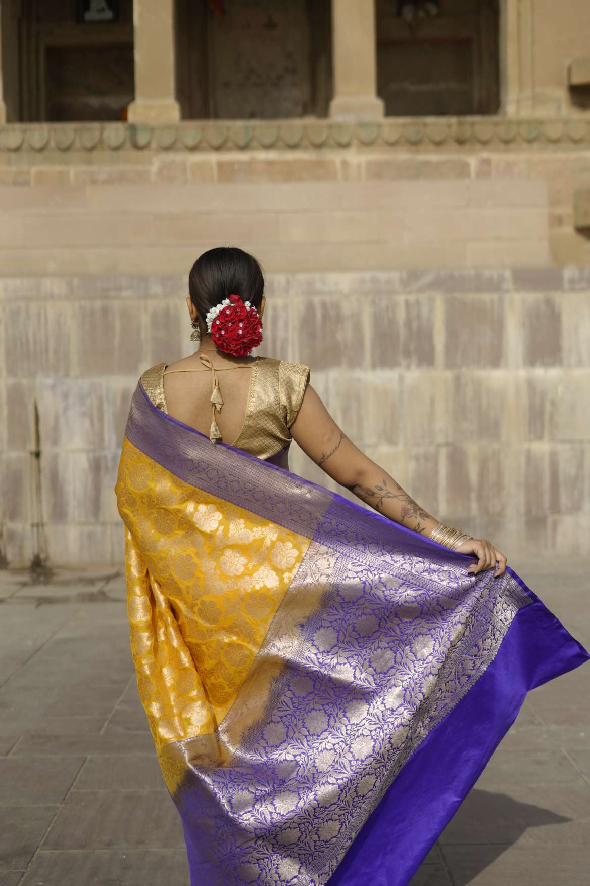 Yellow Banarasi Katan Silk Handloom Saree