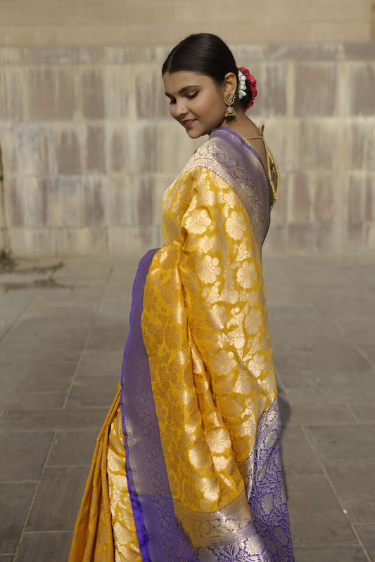 Yellow Banarasi Katan Silk Handloom Saree