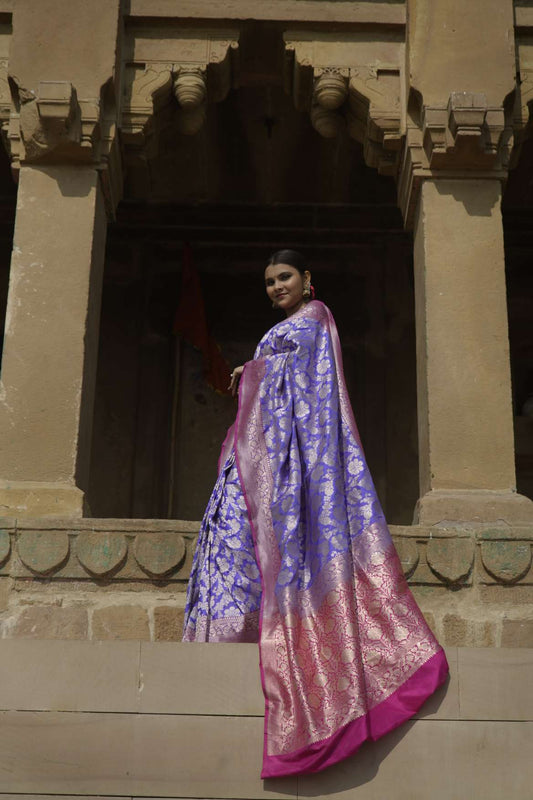 Purple-Pink Banarasi Katan Silk Handloom Saree