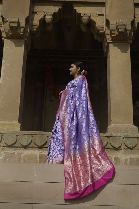 Purple-Pink Banarasi Katan Silk Handloom Saree