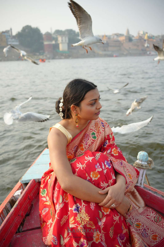 Red Kadwa Katan Silk Banarasi Handloom Saree