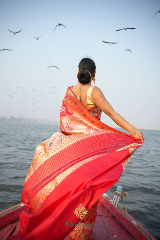 Red Kadwa Katan Silk Banarasi Handloom Saree