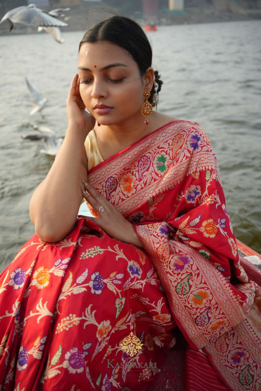Red Kadwa Katan Silk Banarasi Handloom Saree