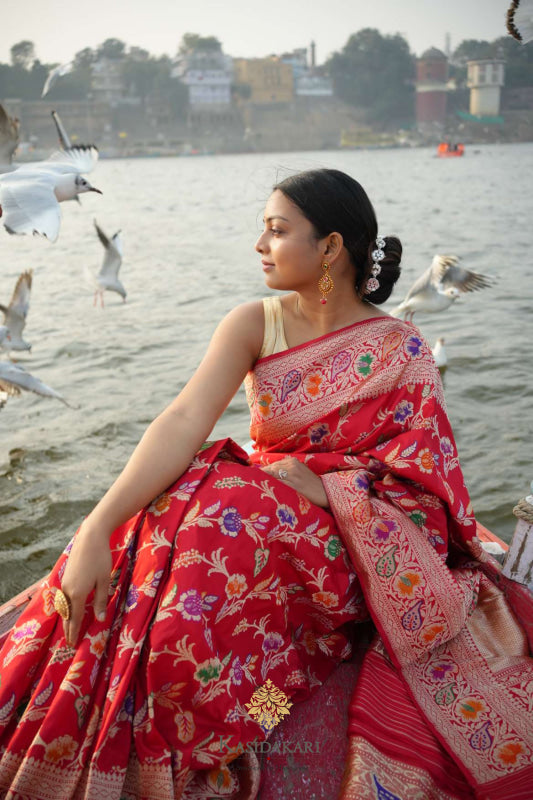 Red Kadwa Katan Silk Banarasi Handloom Saree