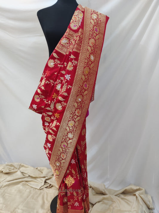 Red Banarasi Katan Silk Handloom Saree