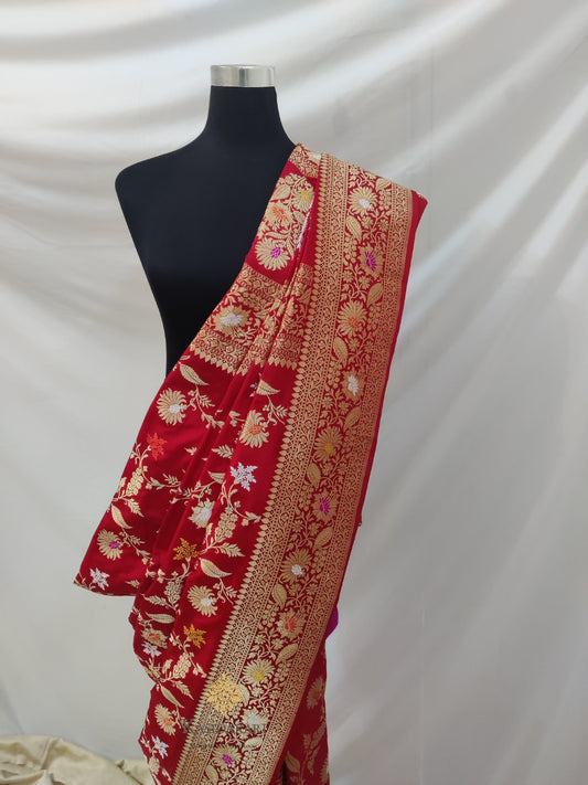 Red Banarasi Katan Silk Handloom Saree