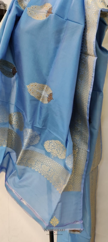 Blue Katan Silk Handloom Dupatta