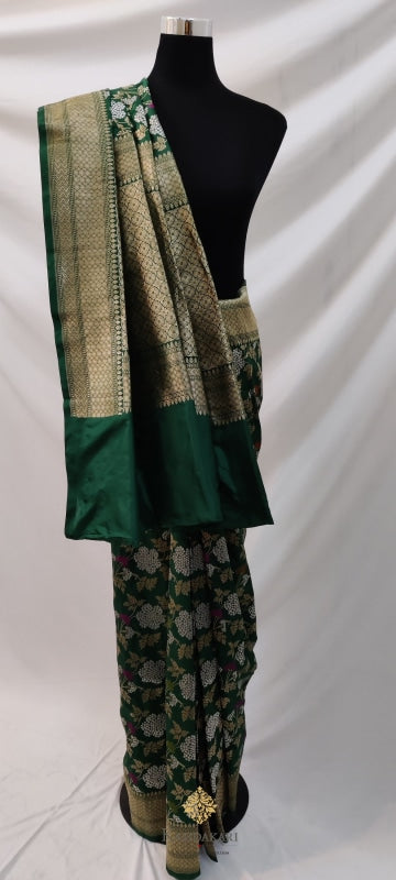 Bottle Green Banarasi Katan Silk Handloom Saree