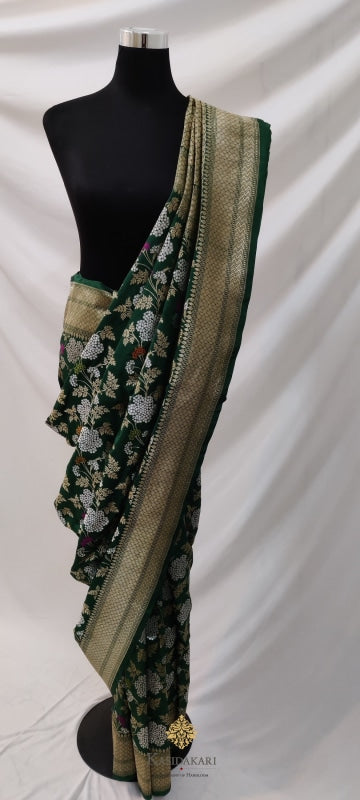 Bottle Green Banarasi Katan Silk Handloom Saree