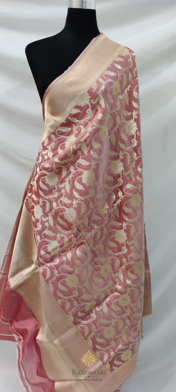 Carrot Color Katan Silk Banarasi Handloom Dupatta