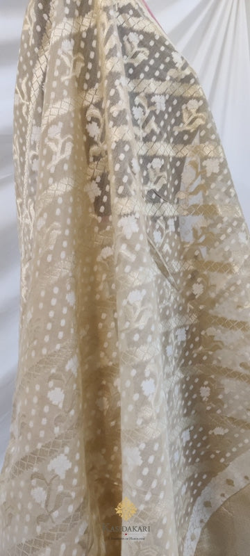 Cream Banarasi Cotton Jamdani Handloom Saree