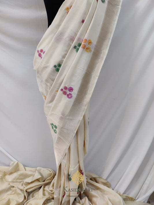 Off-White Katan Silk Banarasi Handloom Saree