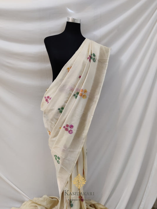 Off-White Katan Silk Banarasi Handloom Saree