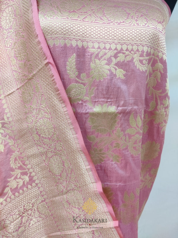 Pink Katan Silk Handloom Dupatta
