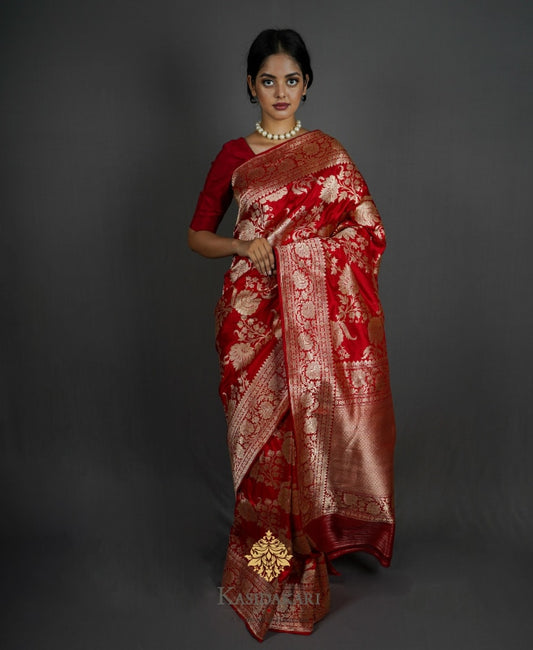Red Kadwa Katan Silk Banarasi Saree