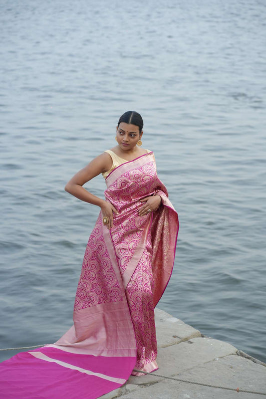 Pink Banarasi Katan Silk Handloom