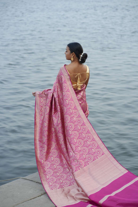 Pink Banarasi Katan Silk Handloom