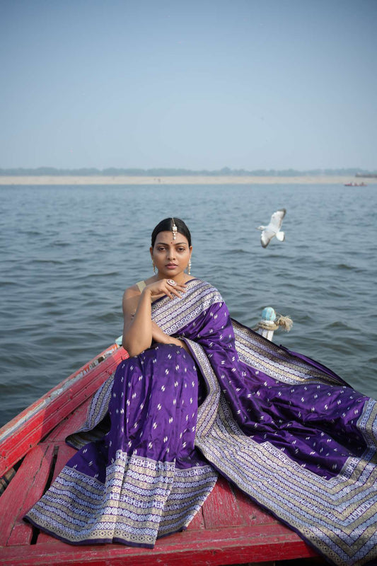 Purple Katan Banarasi Silk Handloom Saree