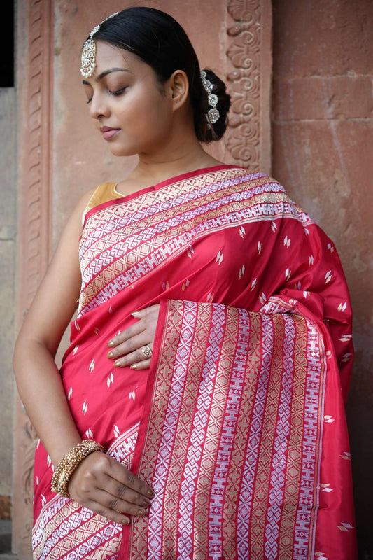 Pink Katan Banarasi Silk Handloom Saree