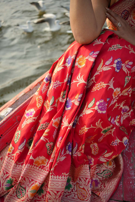 Red Kadwa Katan Silk Banarasi Handloom Saree