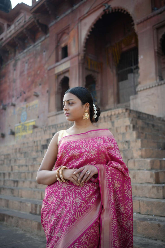 Pink Katan Silk Banarasi Handloom Saree