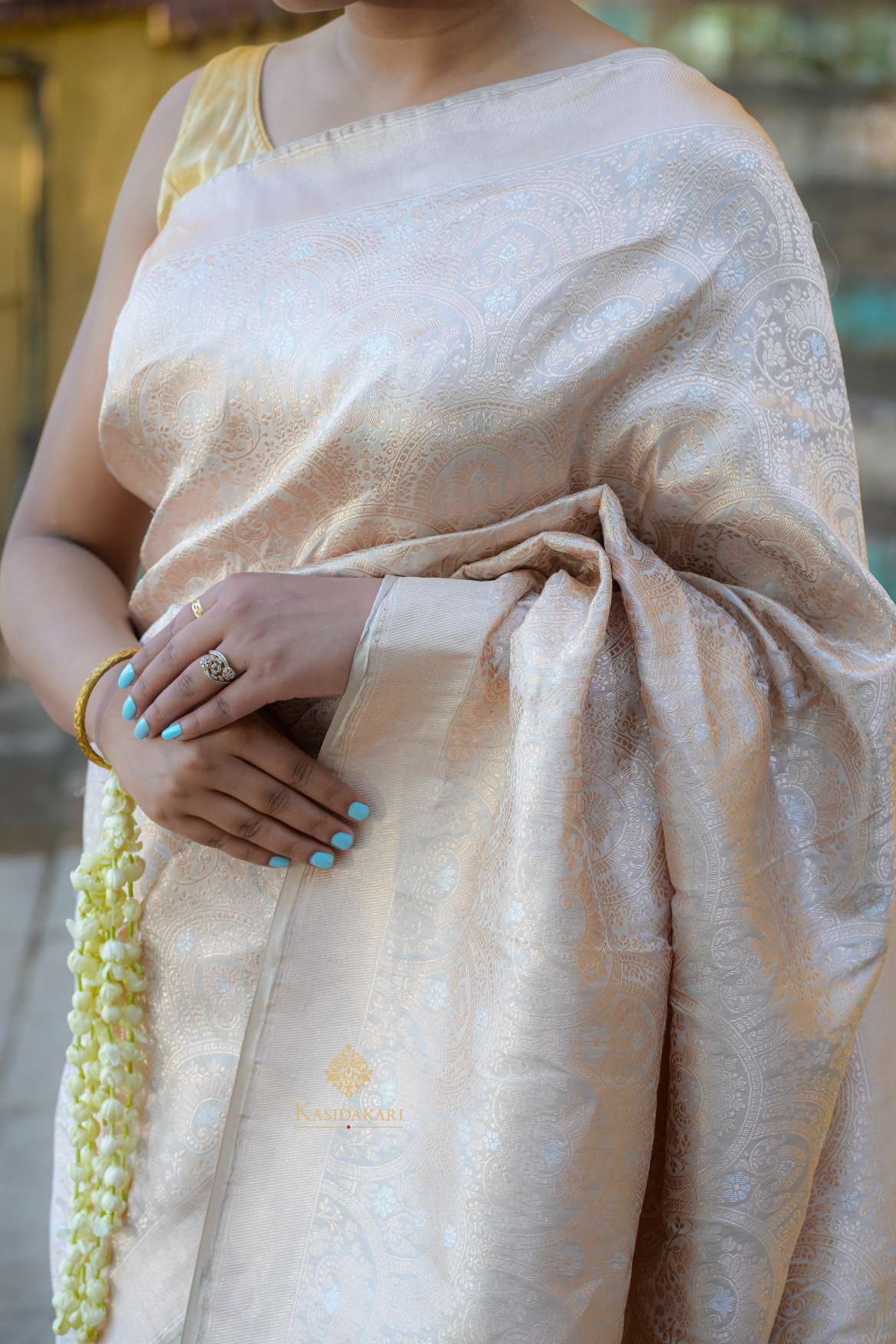 Cream Banarasi Katan Silk Handloom Saree
