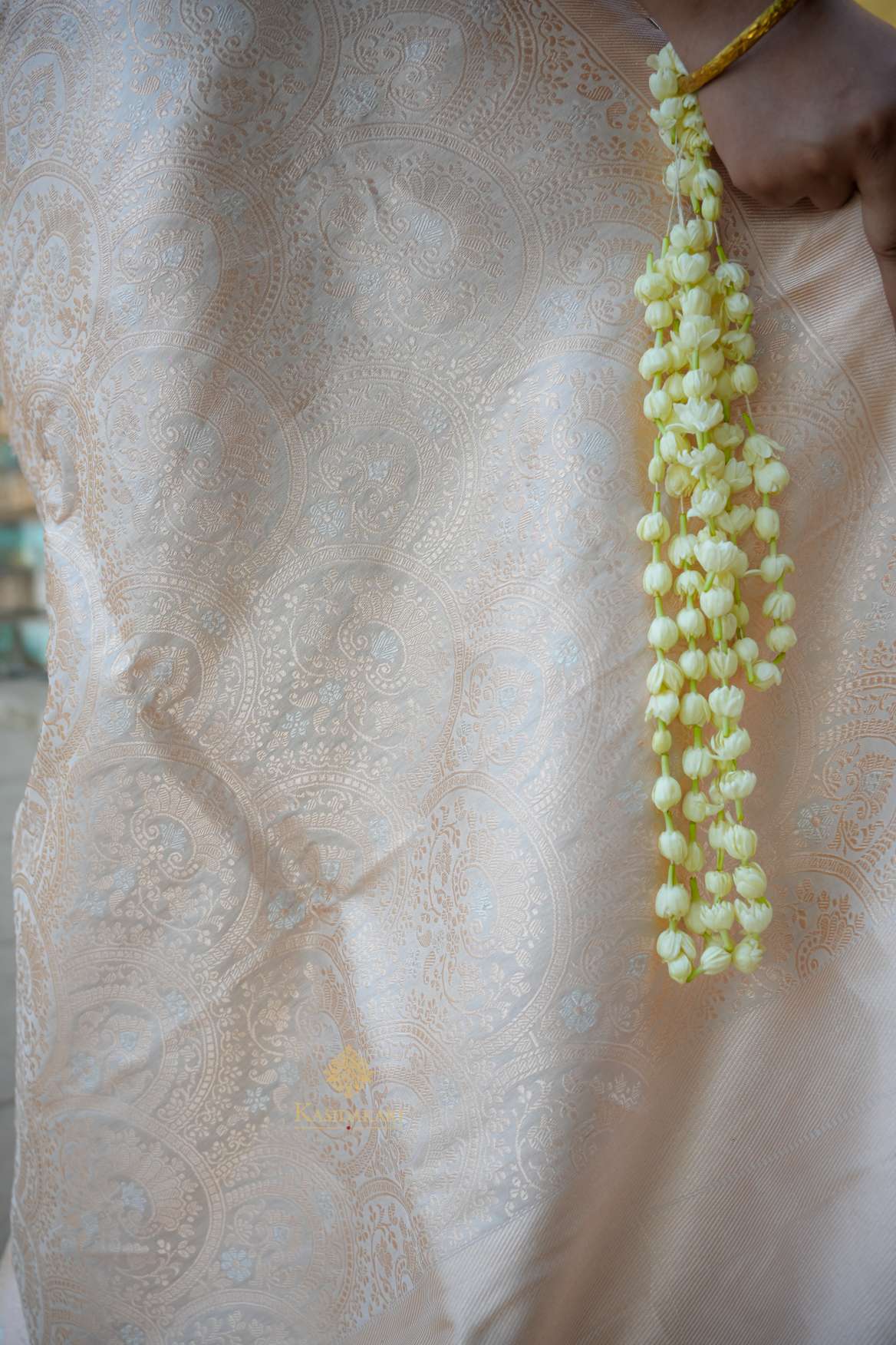 Cream Banarasi Katan Silk Handloom Saree
