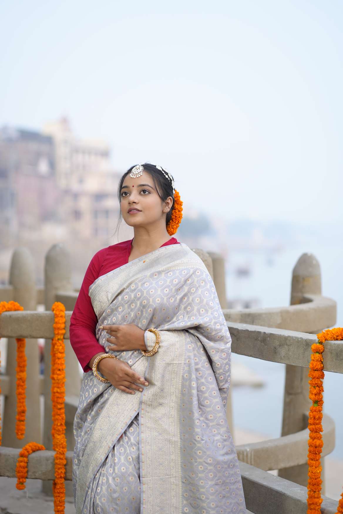 Grey Banarasi Katan Silk Handloom Saree
