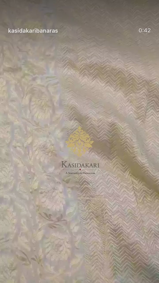 Pure Banarasi Chiffon Georgette Sari- Golden zari Floral Jangla