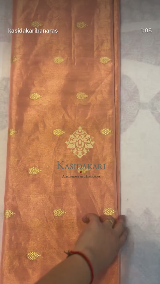 Pure Handwoven Banarasi Kora Silk Sari- Kadiyal kataan border