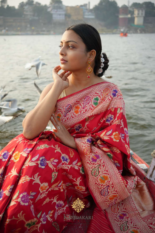 Red Kadwa Katan Silk Banarasi Handloom Saree