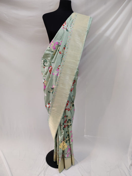 Pista Green Banarasi Katan Silk Handloom Saree