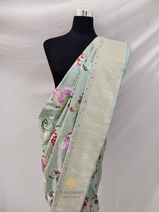 Pista Green Banarasi Katan Silk Handloom Saree