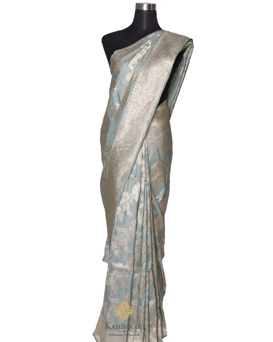 Cement Grey Kadwa Banarasi Katan Silk Handloom Saree